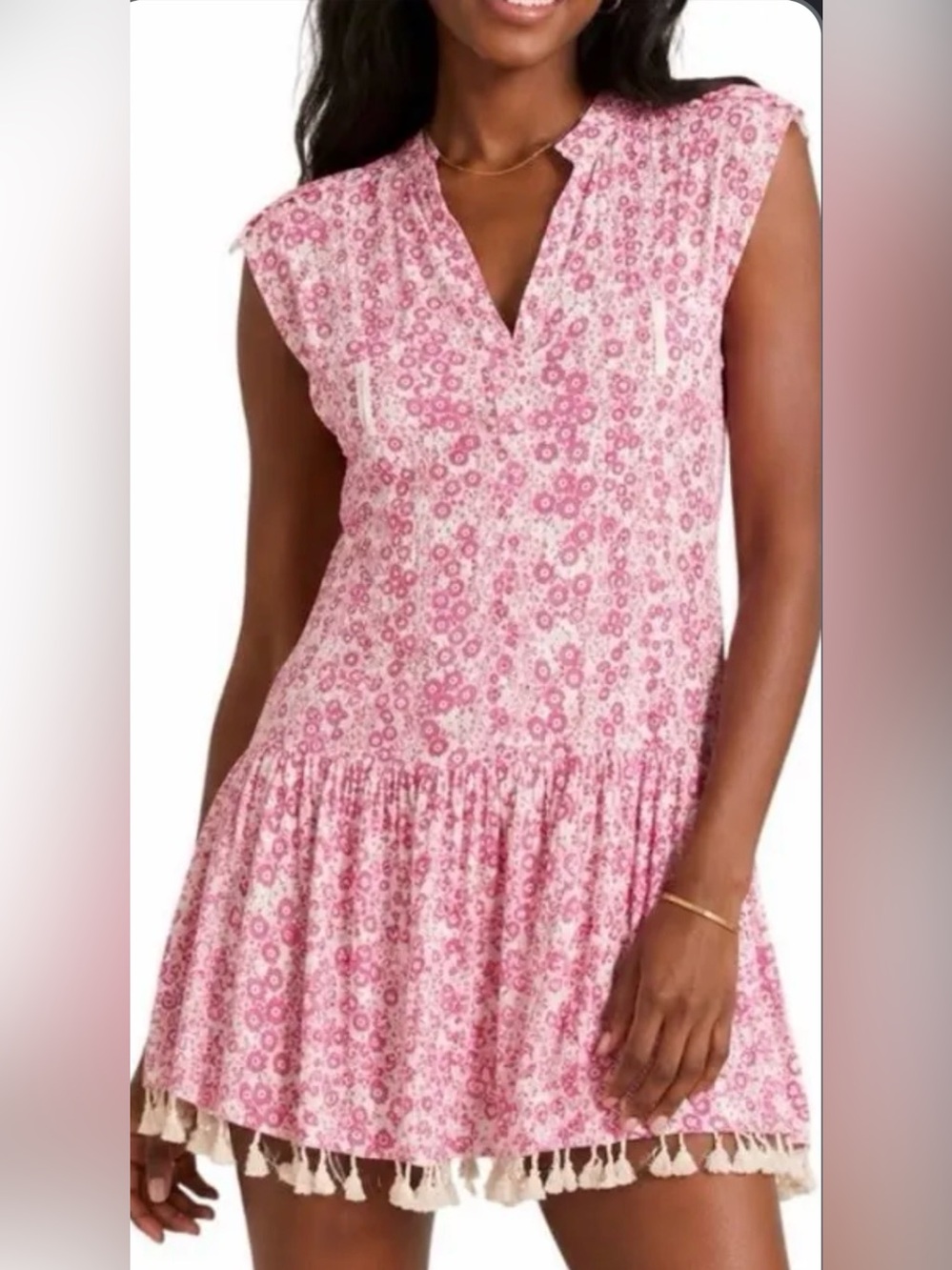 Poupette St Barth Heni Tassel Mini Dress Pink Floral Size S